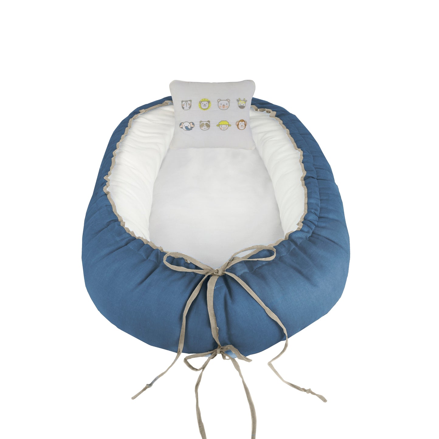 Ninho Redutor Cute Animals Linho Azul Viés Bege