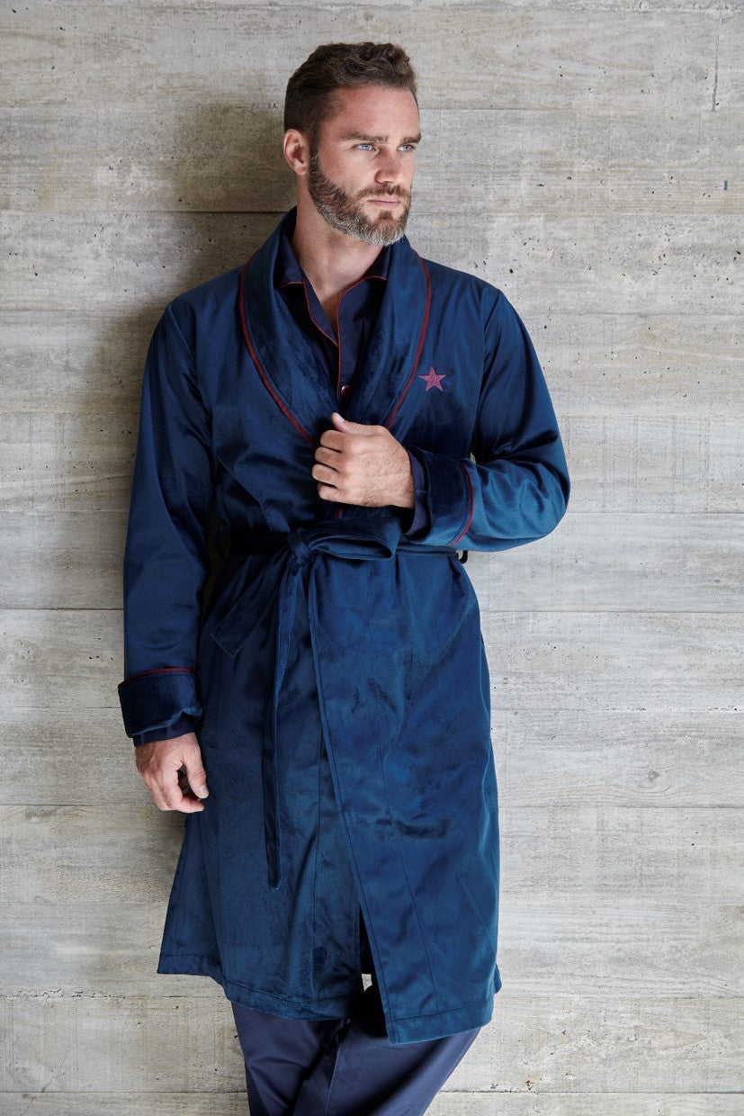 Robe Celestial Dream Veludo Marinho Bordado Tamanho Único