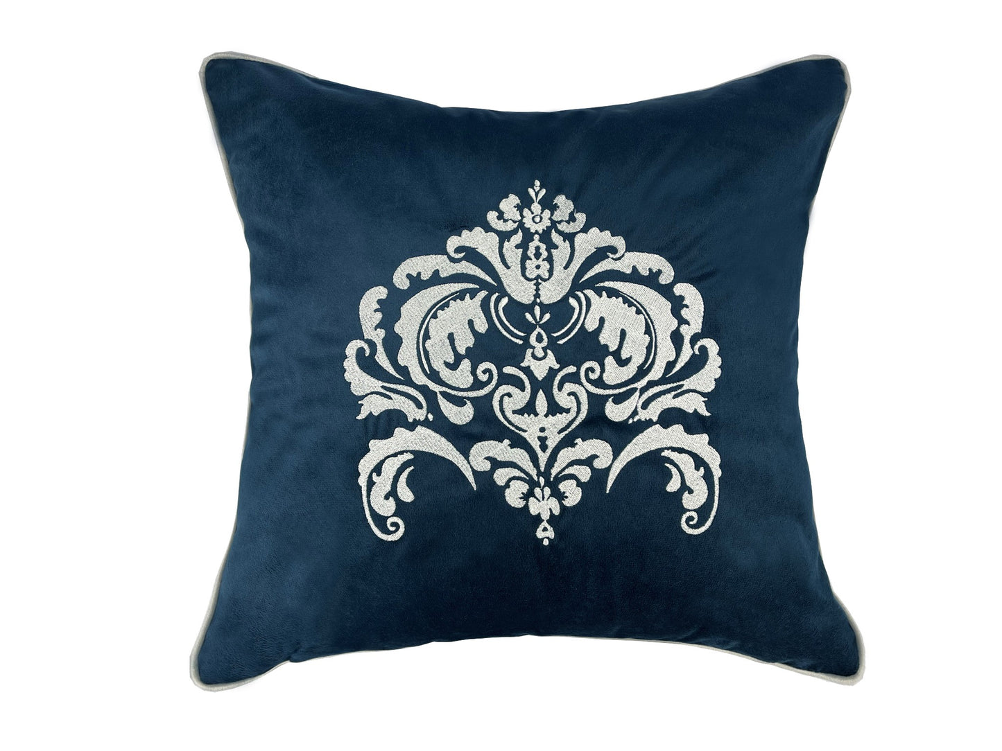 Almofada Amboise Veludo Azul Marinho Bordado Brasão 50X50