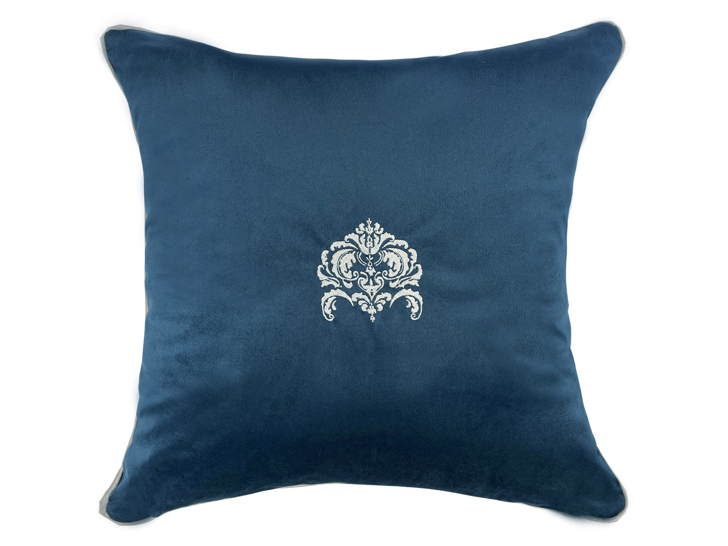 Almofada Amboise Veludo Azul Marinho Bordado Brasão 60X60