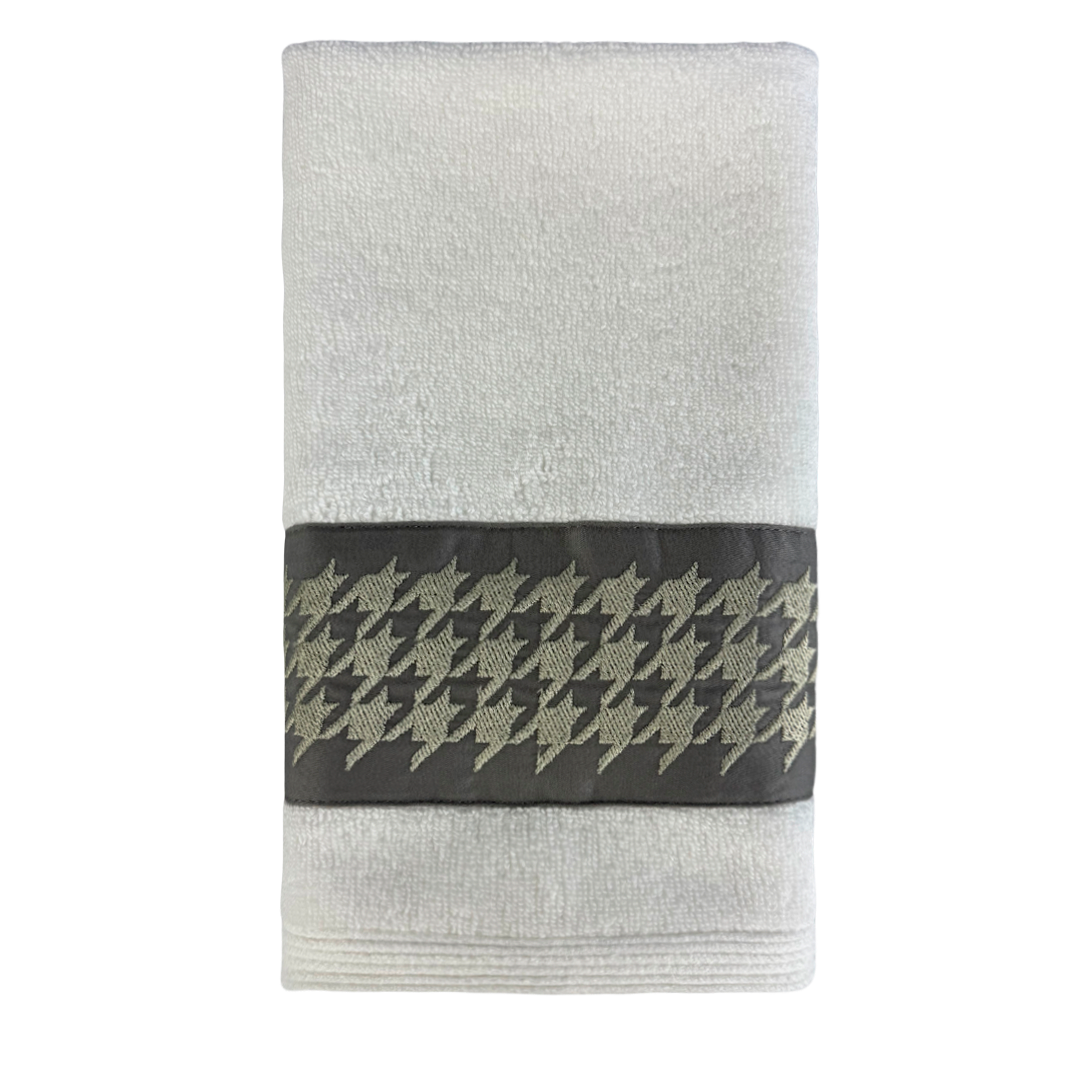 Toalha De Lavabo Pied De Poule Bordada Platino