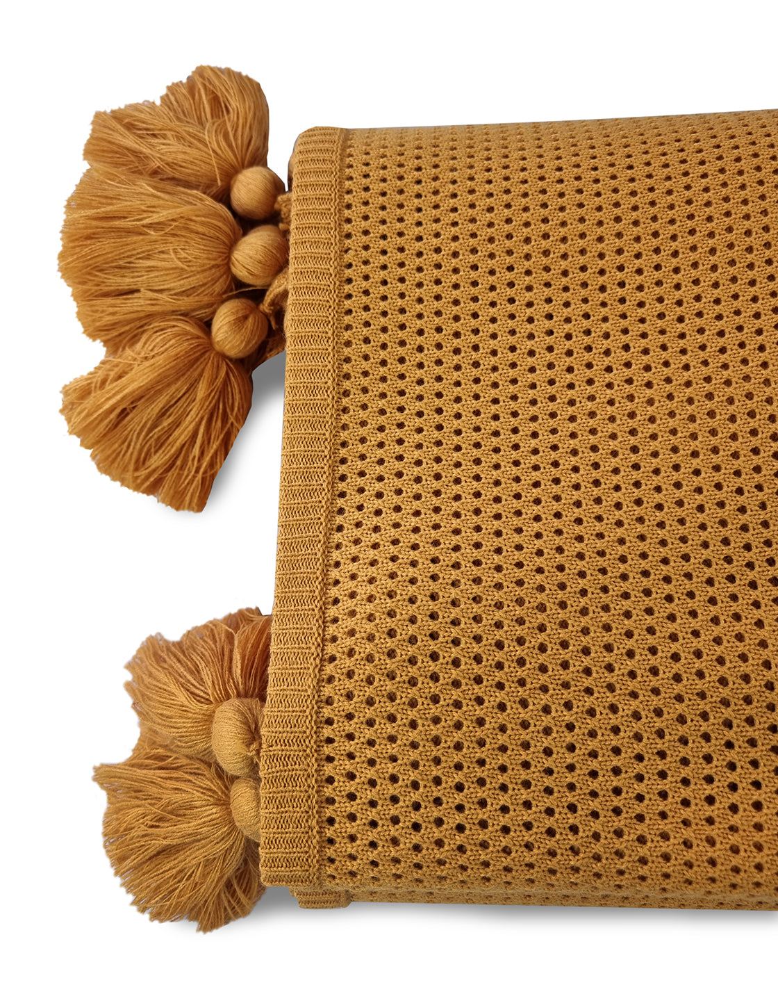 Manta Tricô Maracajá Açafrão Pompons 2,20X2,50 - Muguet Home