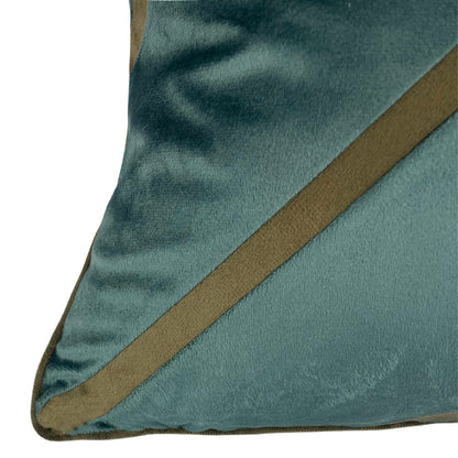 Almofada Veludo Azul Persa Listras Em Recortes Marrom Camurça 50x50