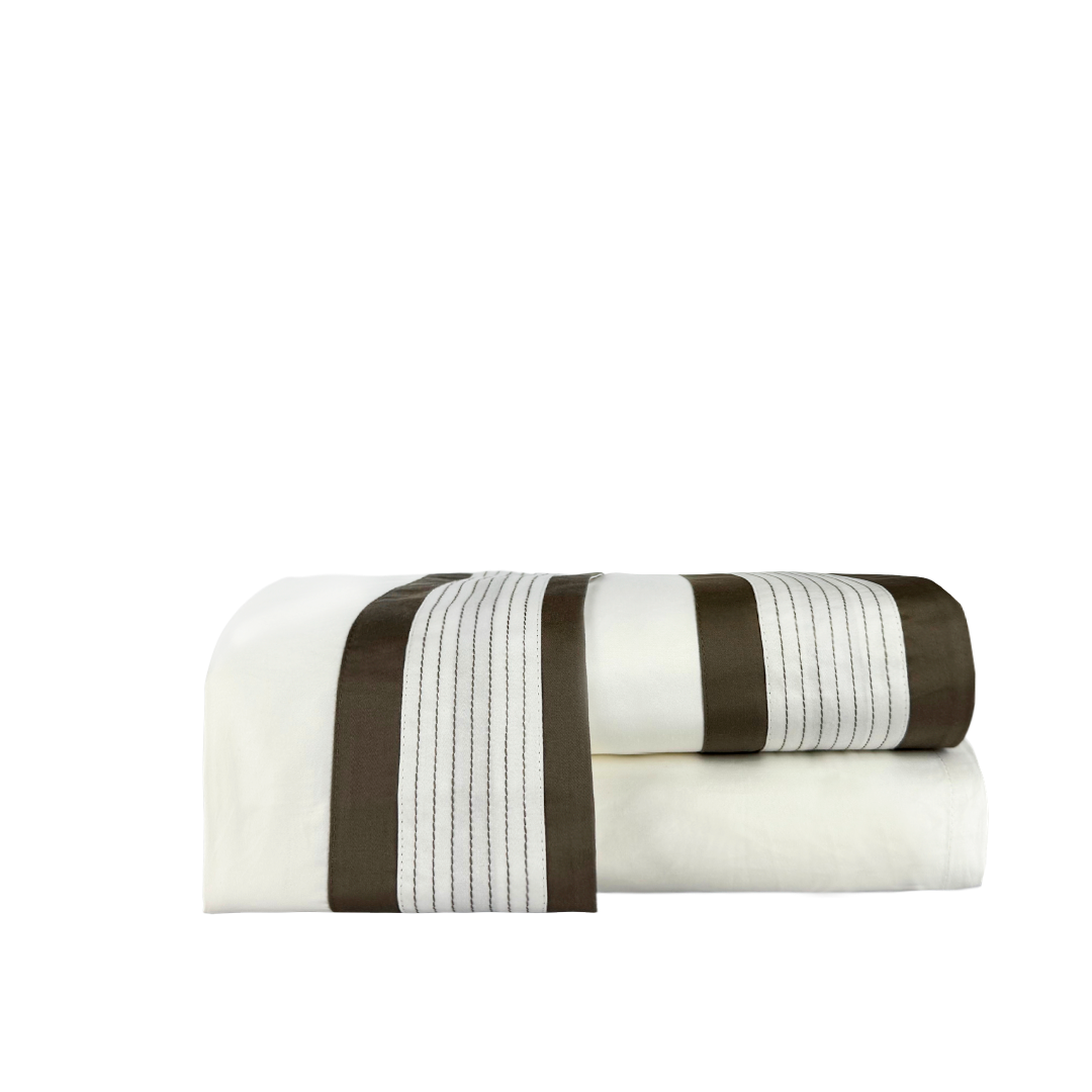 Jogo De Lençol Cotelê Branco/Camurça Bordado 600 Fios