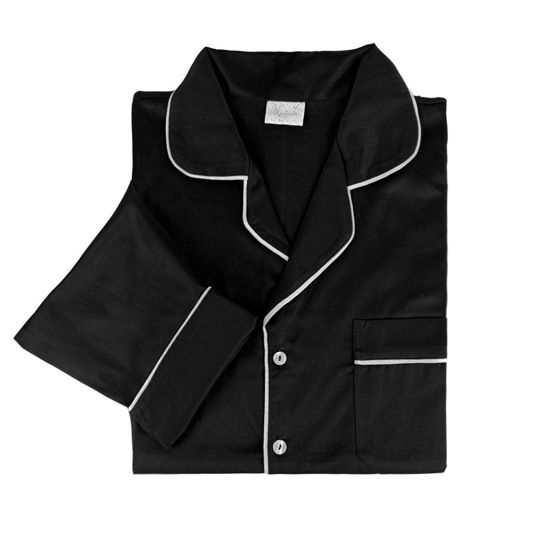 Pijama Rayé Masculino/Unisex Longo Preto 600 Fios