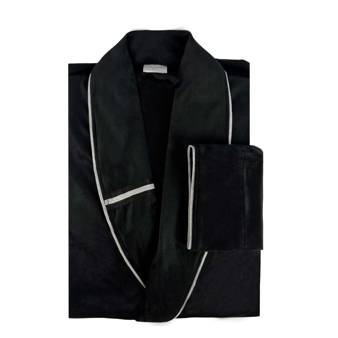 Robe Rayé Veludo Preto Detalhe Fita Gorgorão