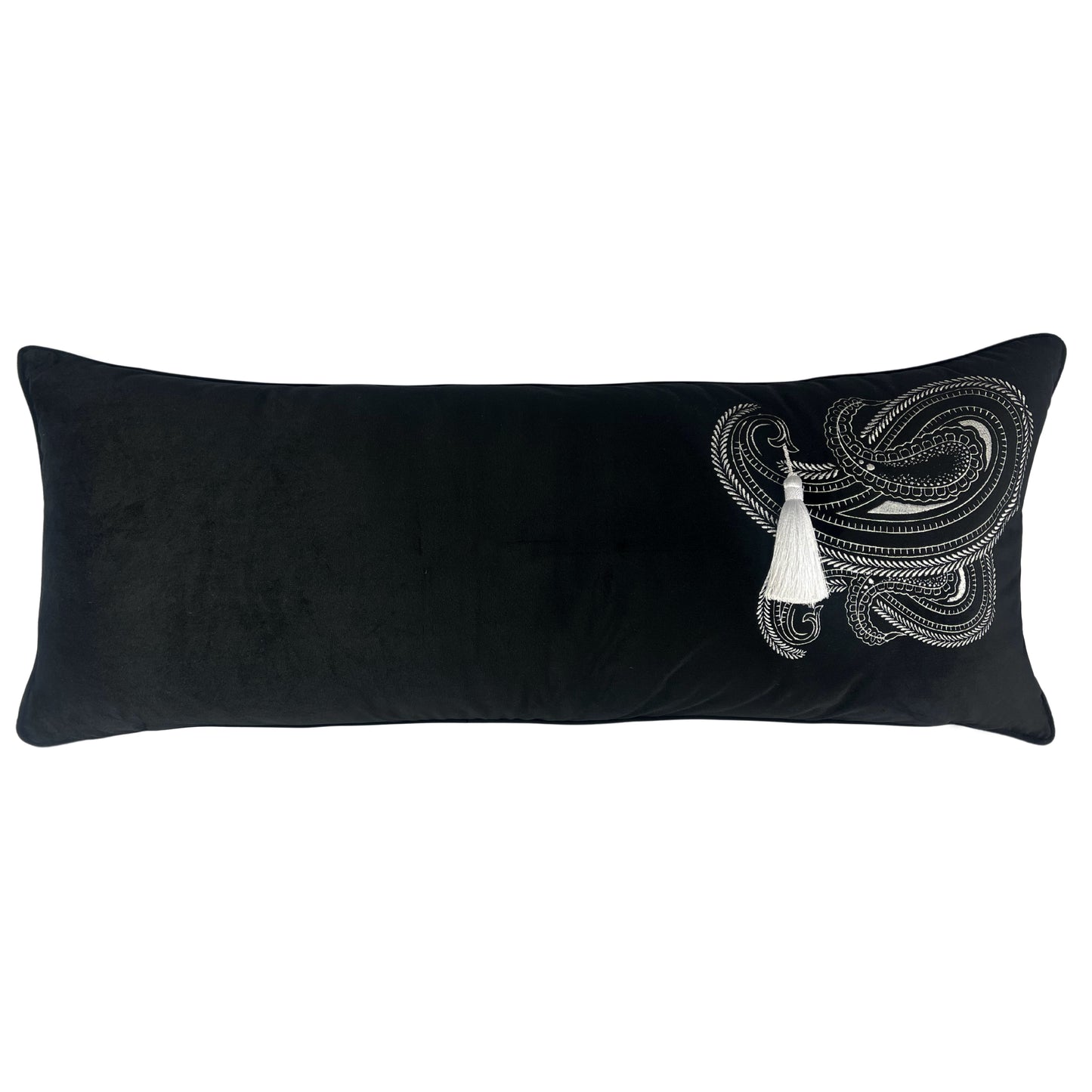 Almofada Emperador Veludo Preto Bordada Tassel 40x1,00