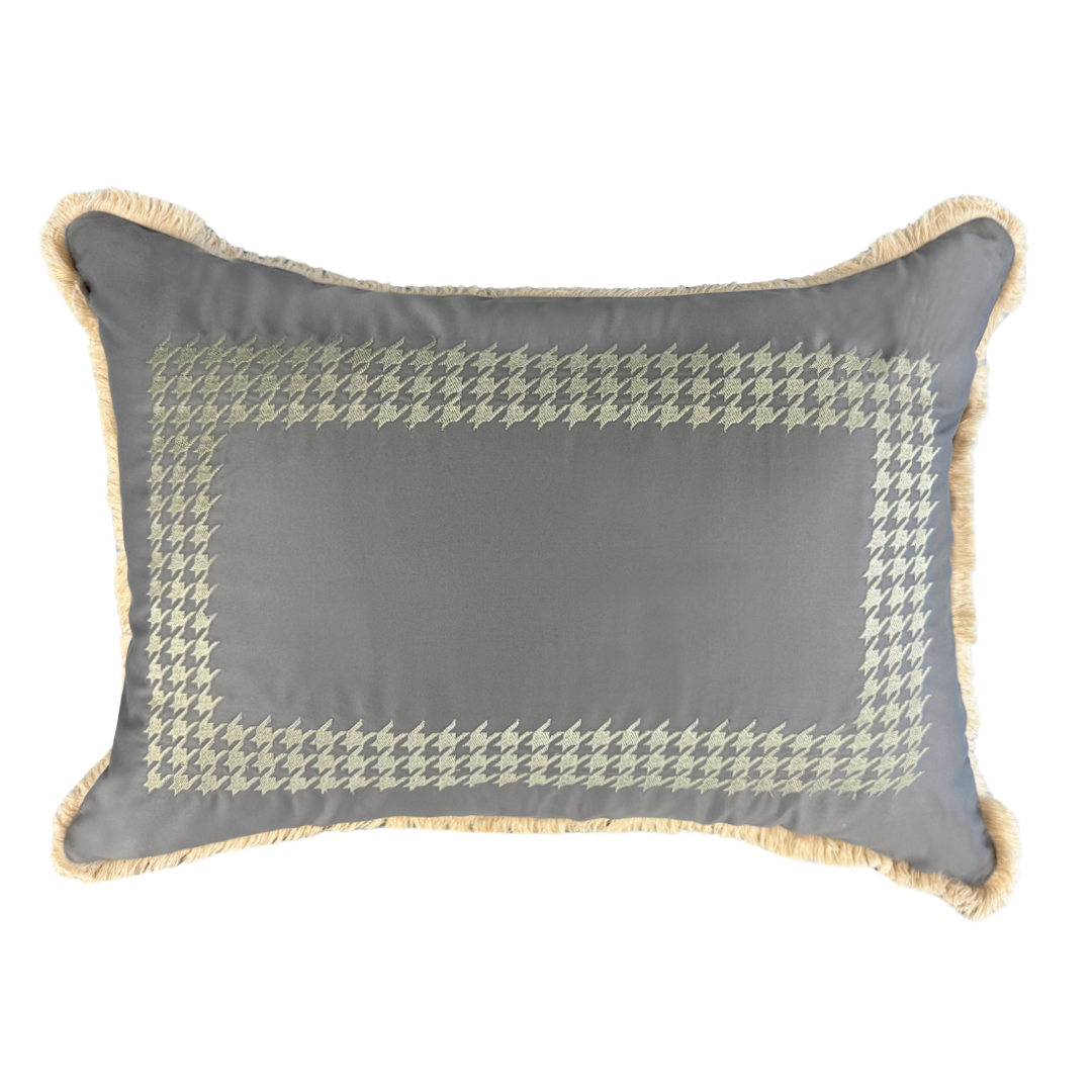 Almofada Pied De Poule Bordada Franjas Marabu 40x60