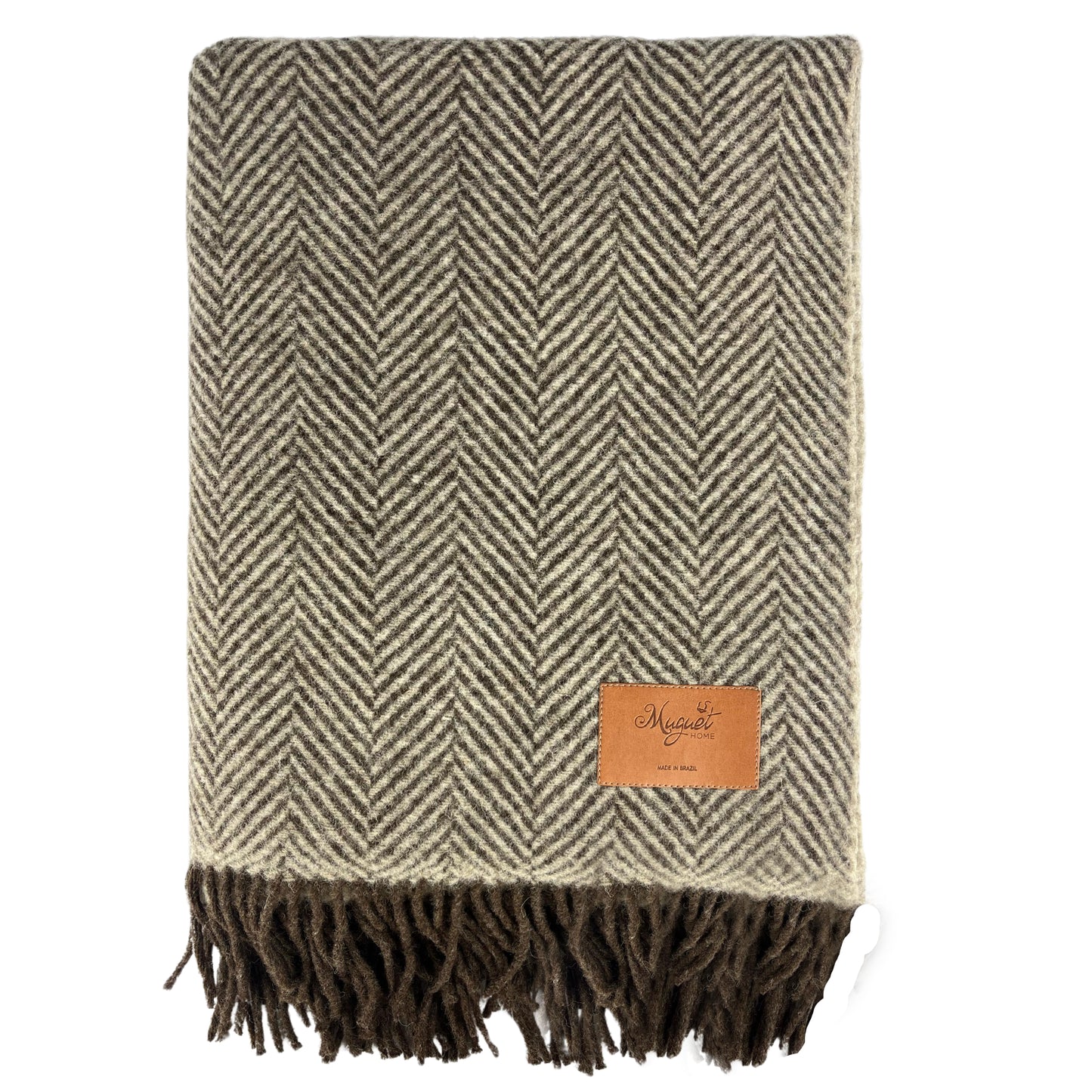 Manta Boteh Lã Uruguaia Espinha De Peixe Marrom 1,40x2,20