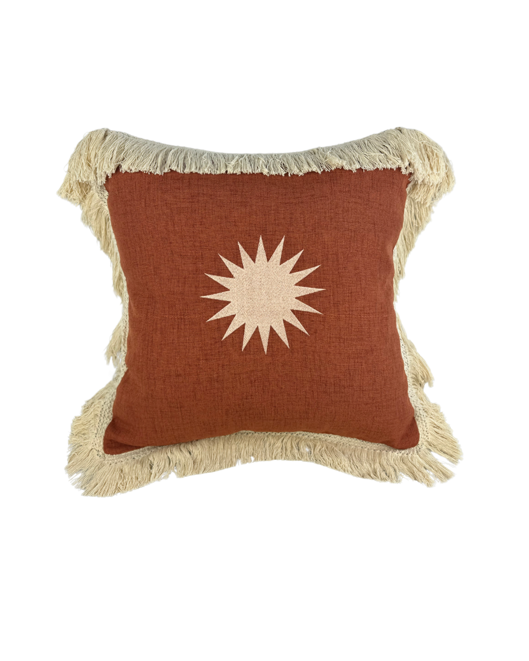 Almofada Falésias Sarja Terracota Passamanaria Pingentes/Franjas 50x50