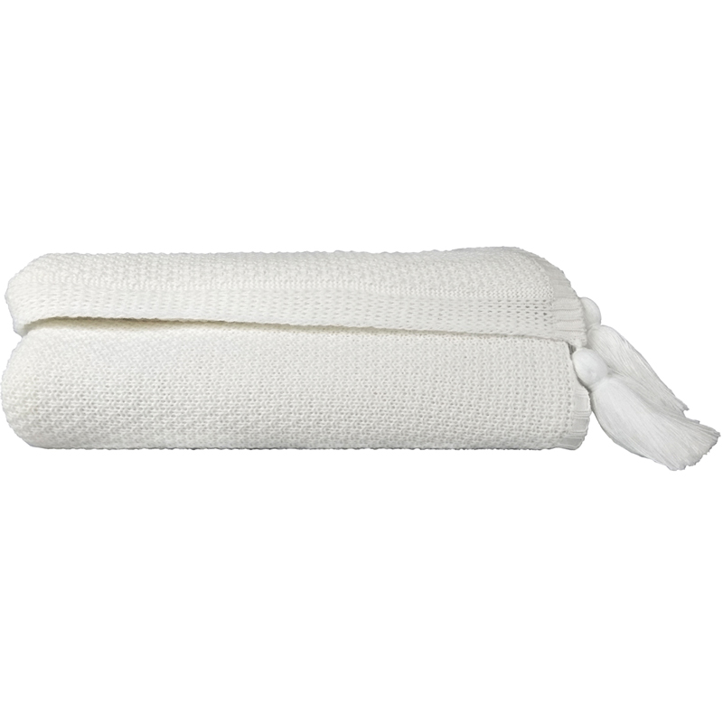 Manta Tricô Ponto Arroz Branca com Pompom 2,20x2,50 - Muguet Home