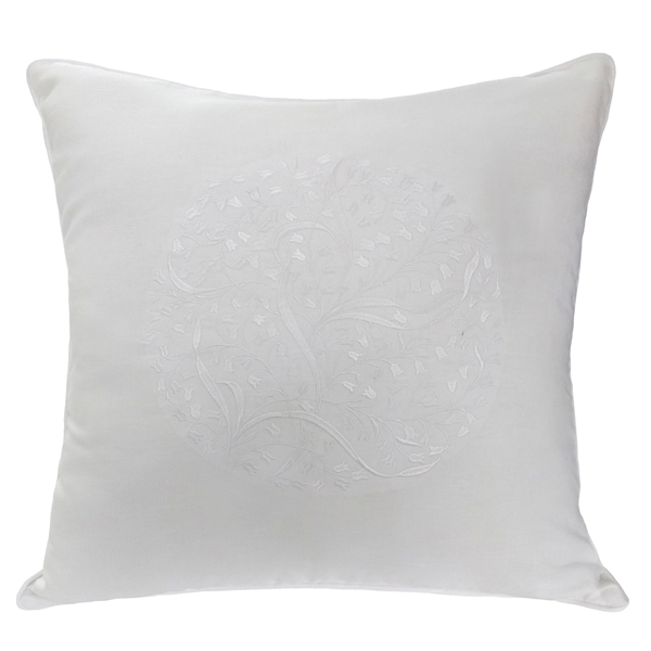 Almofada Bonheur Du Muguet Linho Branca Medalhão Bordada 50X50 - Muguet Home