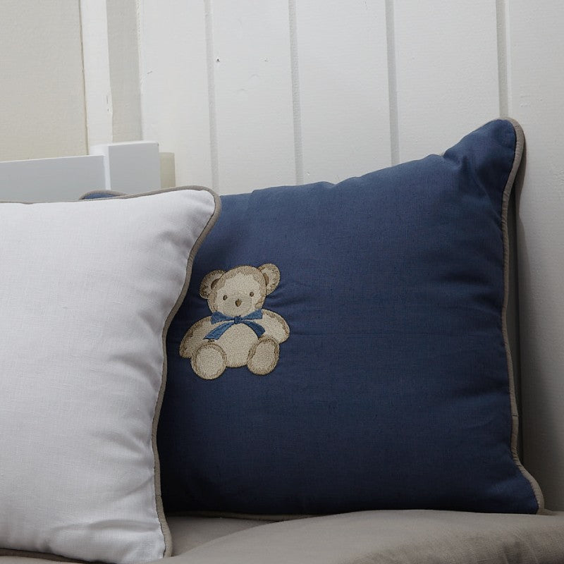 Almofada Le Petit Linho Azul Bordado Urso 40X50 - Muguet Home