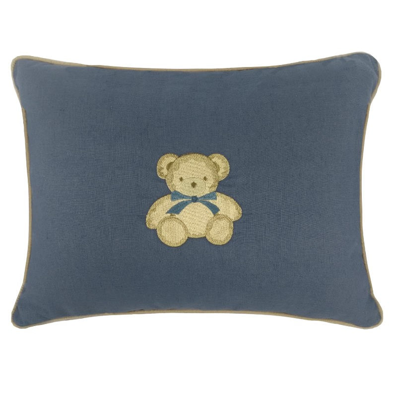 Mini Almofada Para Ninho Redutor Azul Bordada Urso