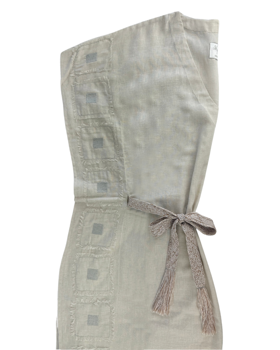 Kaftan Quadrado Em Gaze de LInho Greige Bordado Tam Único