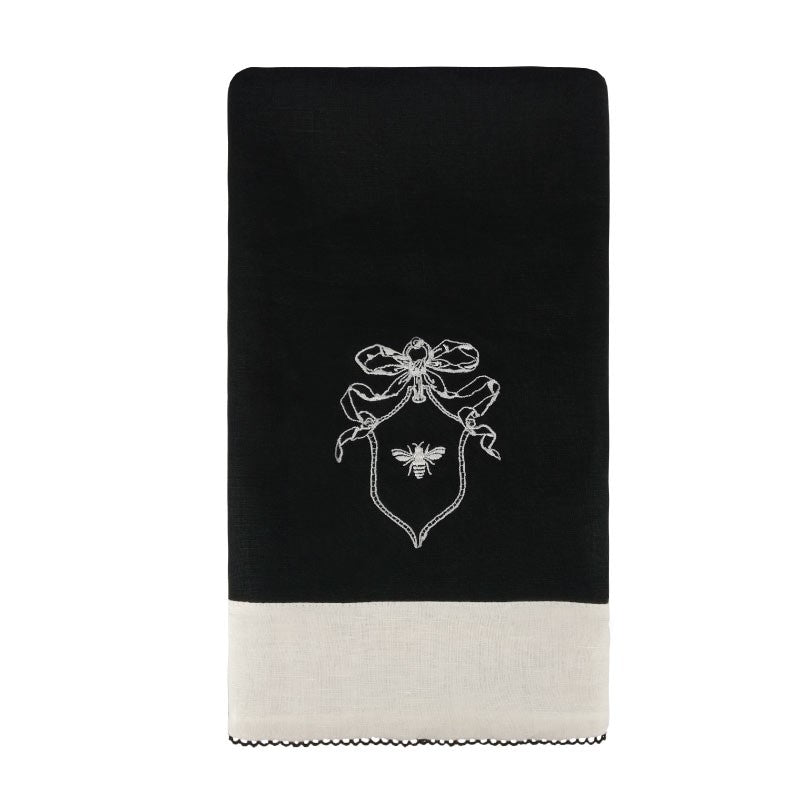 Toalha De Rosto Royal Linho Preto Bordado Brasão 50X70