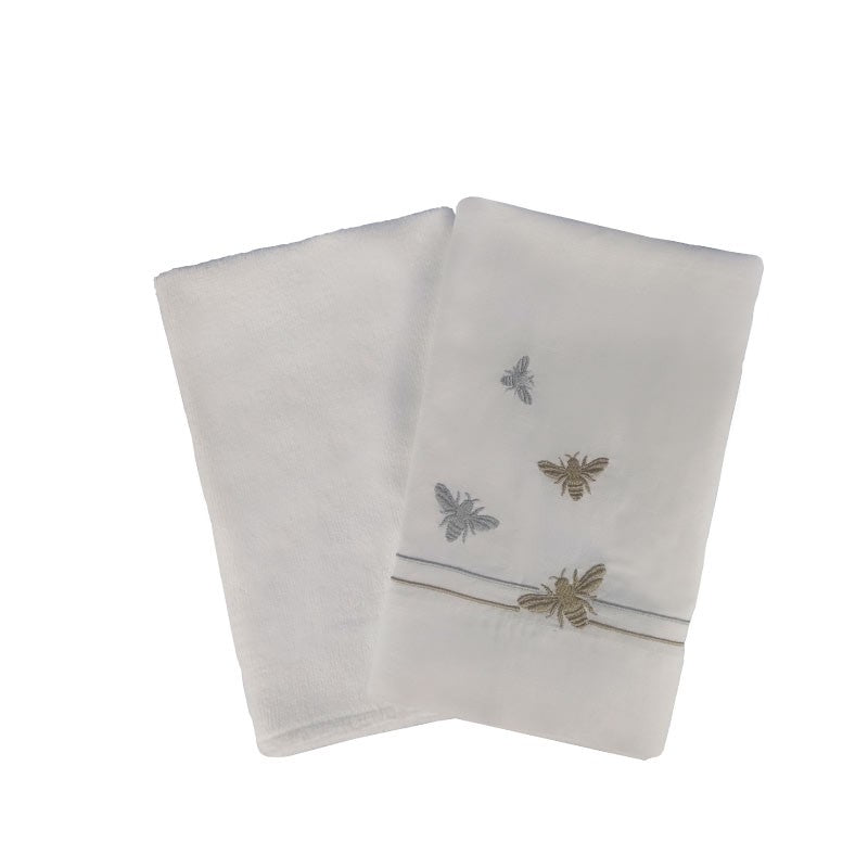 Toalha De Visita Abeille Linho Branco Bordado 37x54