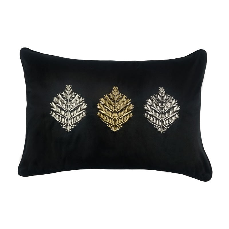 Almofada Royal Garden Veludo Preto Bordada 40X60 - Muguet Home