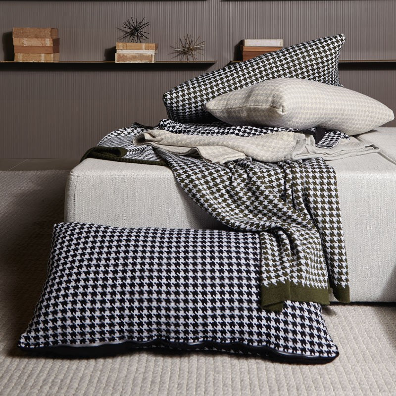 Manta Tricô Pied Poule Preto/Branco 1,10X2,20 - Muguet Home