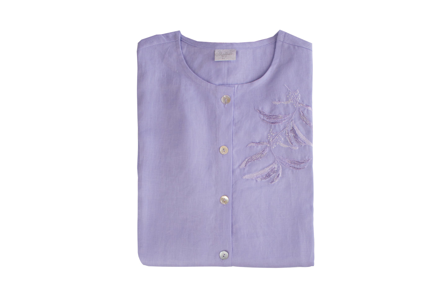 Chemise Jardim do Amanhã linho lavanda bordada