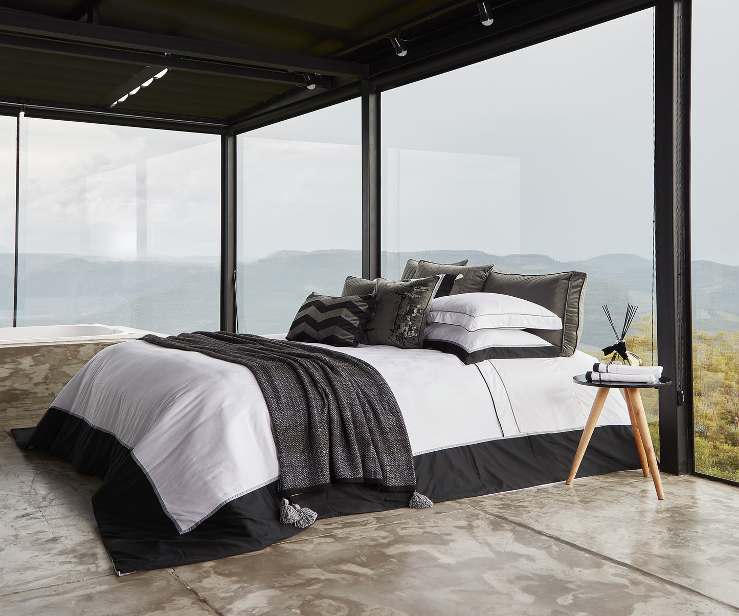 Jogo De Lençol Araucária Branco e Preto 600 Fios - Muguet Home