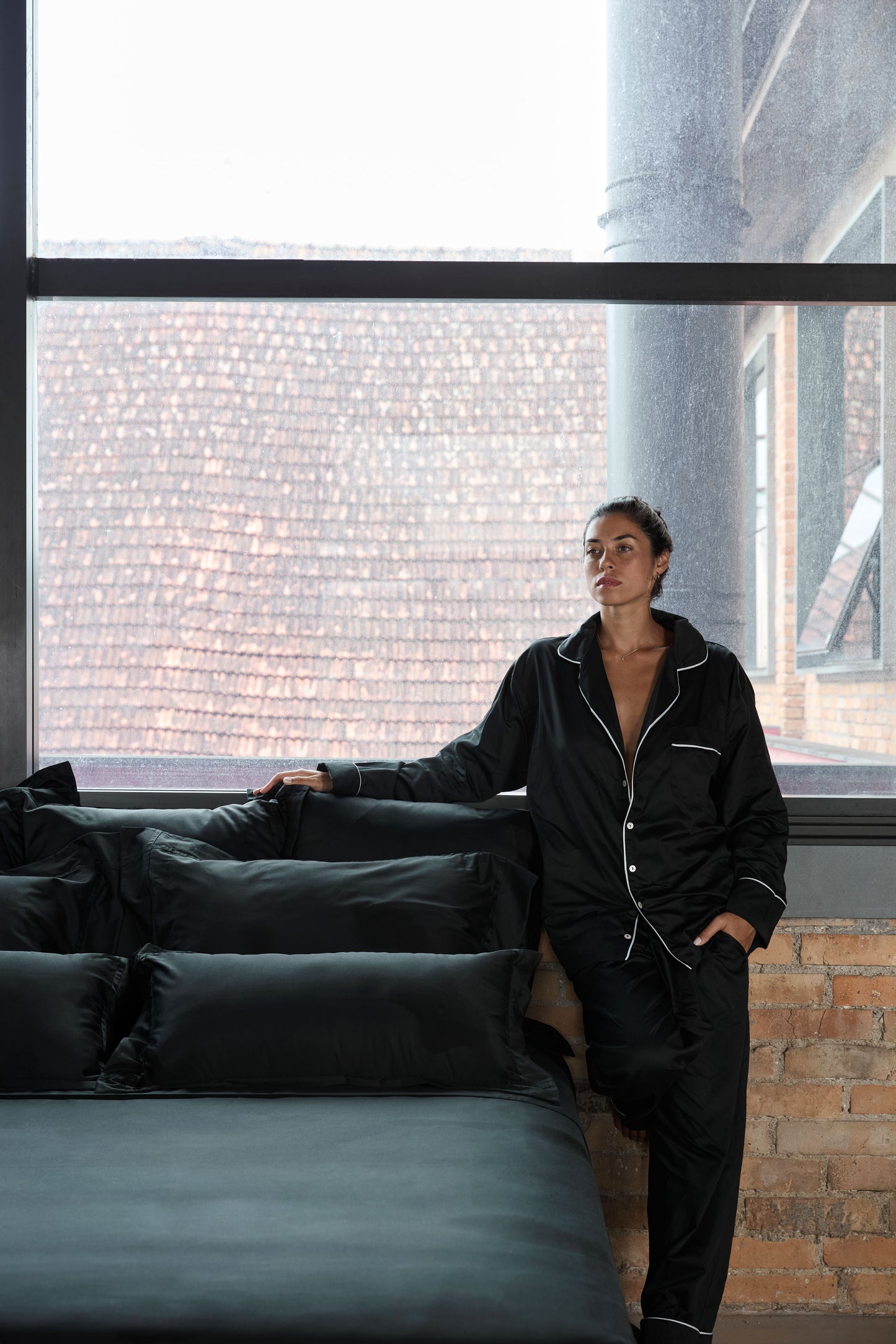 Pijama Rayé Masculino/Unisex Longo Preto 600 Fios