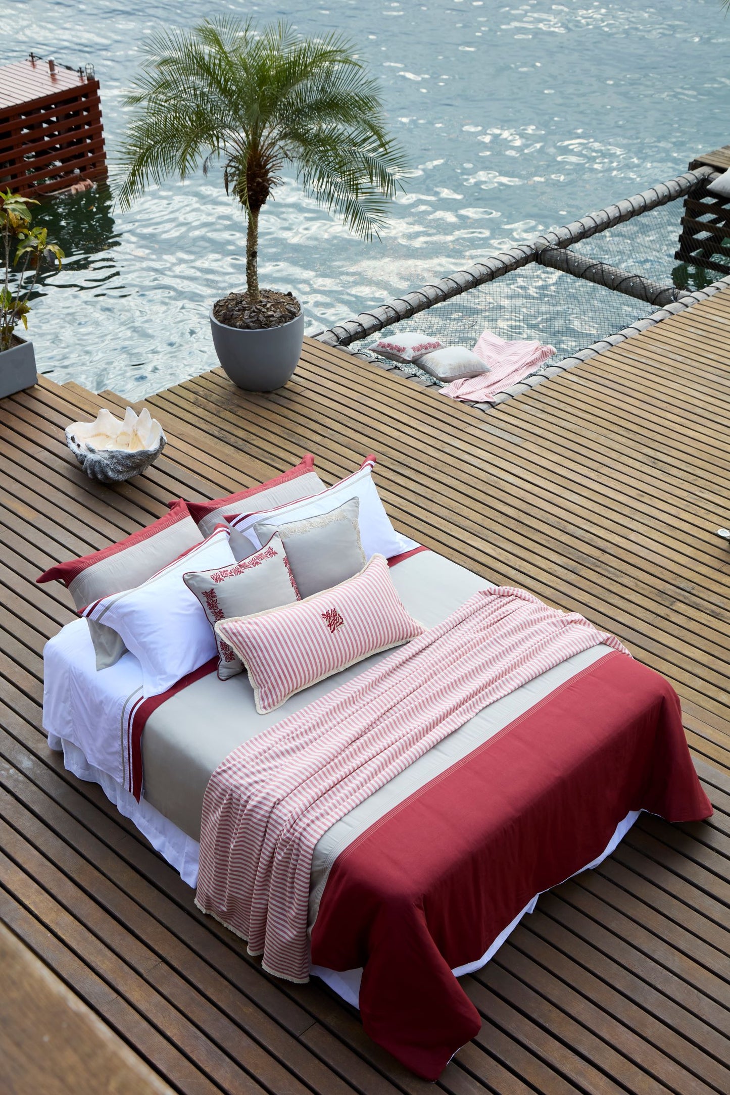 Capa para Duvet Bruma Coralina Linho Bege/Bordô