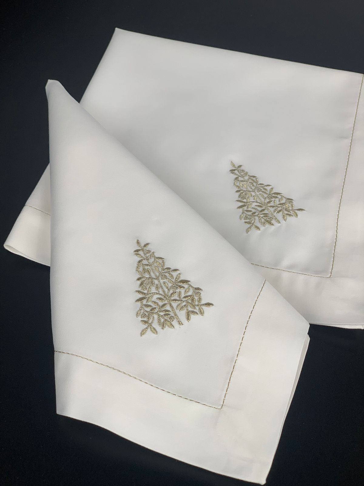 Set 6 guardanapos 600 fios bordado Árvore Natal dourado 45x45