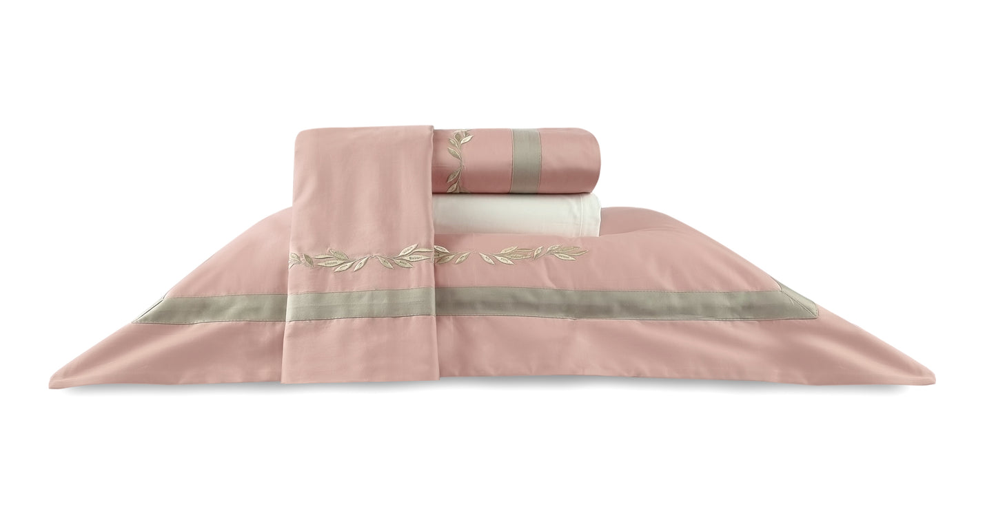 Jogo De Lençol Prado Bco bege/Rosa Bordado 600 Fios - Muguet Home