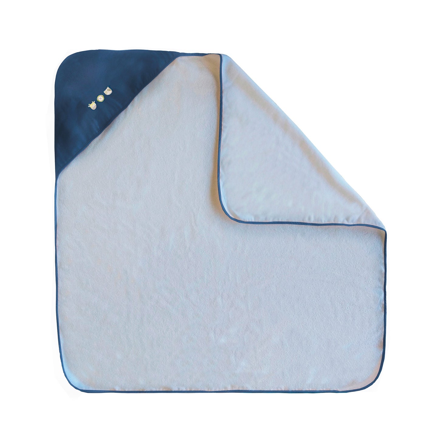 Toalha De Banho Cute Animals Capuz Em Linho Azul Bord 1,00X1,01