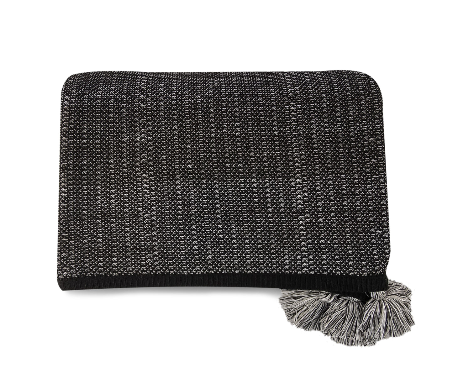 Manta Tricô Araucária Jacquard Preto/Basal/Bco Pompons 2,20X2,50 - Muguet Home