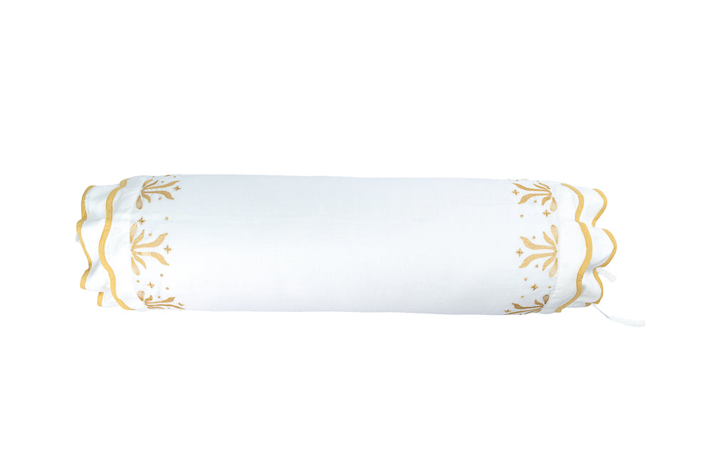 Rolo Soleil De Souvenirs Linho Branco Waves Em Viés e Bordados Jaune Costas 600 Fios Branco 0,40x0,80