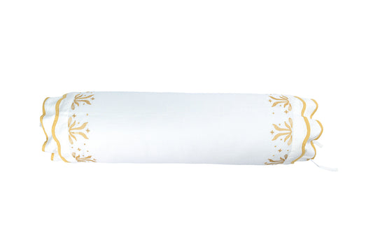 Rolo Soleil De Souvenirs Linho Branco Waves Em Viés e Bordados Jaune Costas 600 Fios Branco 0,40x0,80