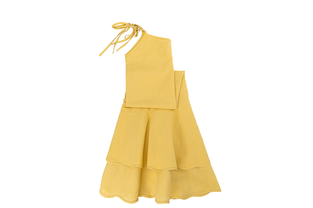 Vestido Soleil De Souvenirs Linho Jaune (amarelo) Longo  Evasé