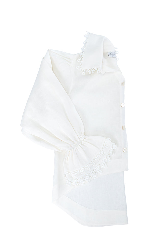 Camisa Pages Blanches Linho Branco Babados Guipuir Tam Único