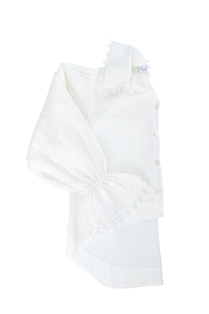 Camisa Pages Blanches Linho Branco Babados Guipuir Tam Único