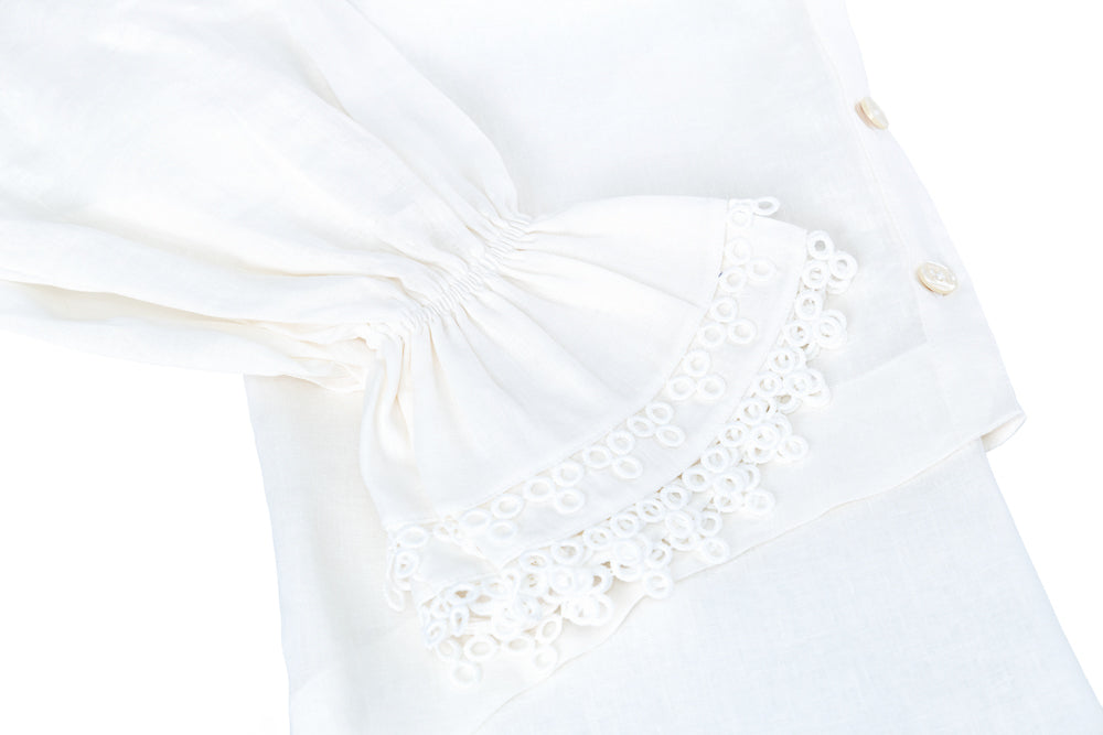 Camisa Pages Blanches Linho Branco Babados Guipuir Tam Único