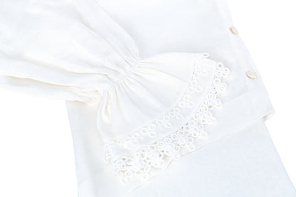 Camisa Pages Blanches Linho Branco Babados Guipuir Tam Único
