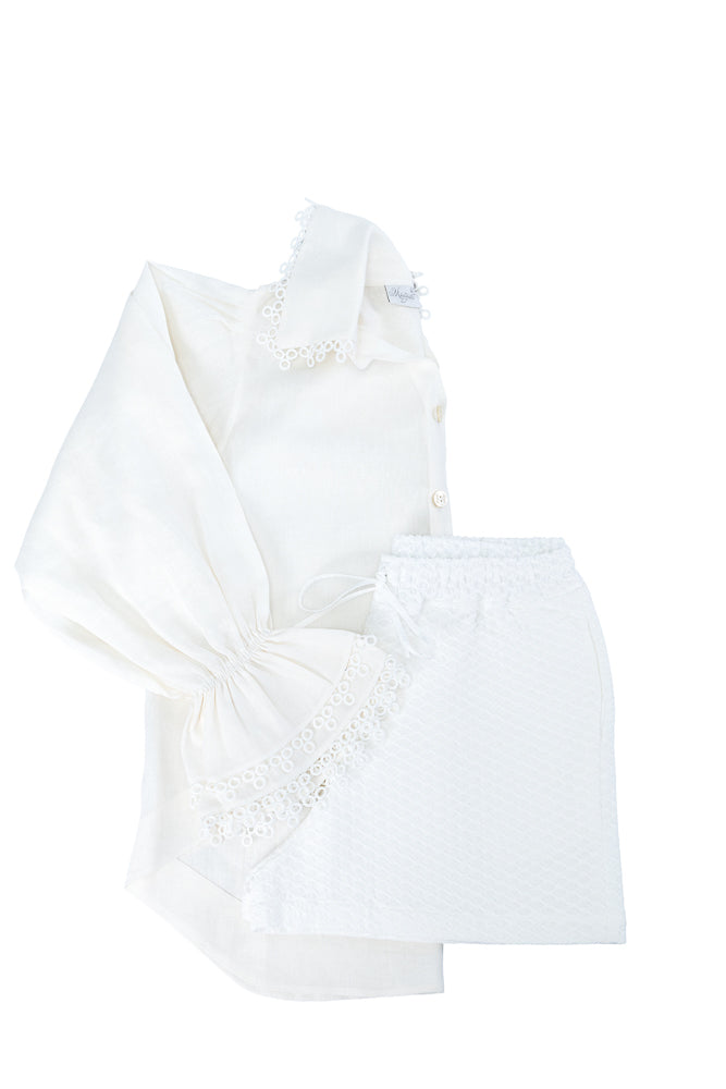 Camisa Pages Blanches Linho Branco Babados Guipuir Tam Único