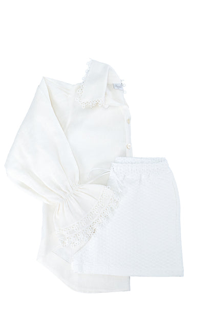 Camisa Pages Blanches Linho Branco Babados Guipuir Tam Único