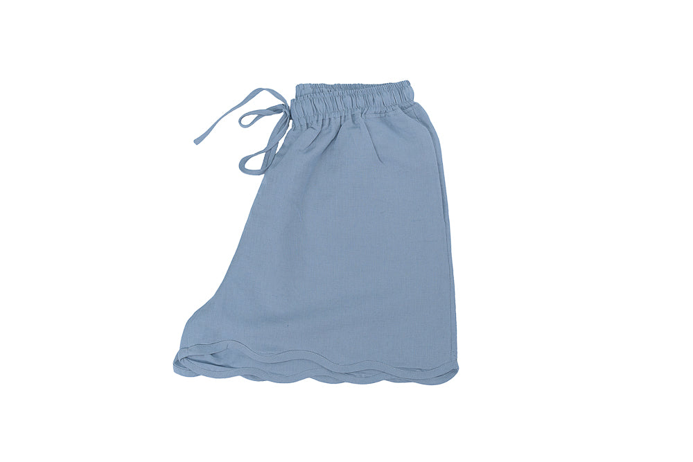 Shorts Souvenirs De Soleil Linho Azul Alfaiataria Barra Em Waves Com Bolsos