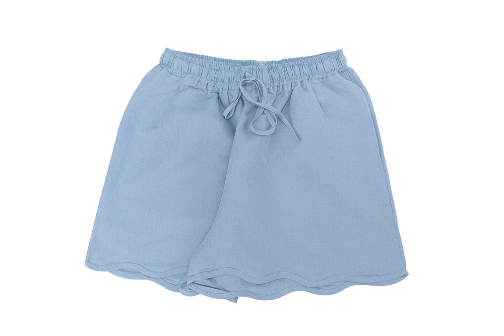 Shorts Souvenirs De Soleil Linho Azul Alfaiataria Barra Em Waves Com Bolsos