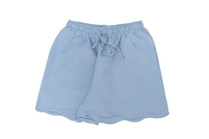 Shorts Souvenirs De Soleil Linho Azul Alfaiataria Barra Em Waves Com Bolsos