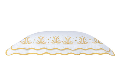 Fronha Avulsa Soleil De Souvenirs Linho Branco Waves Em Viés e Bordados Jaune Costas 600 Fios Branco