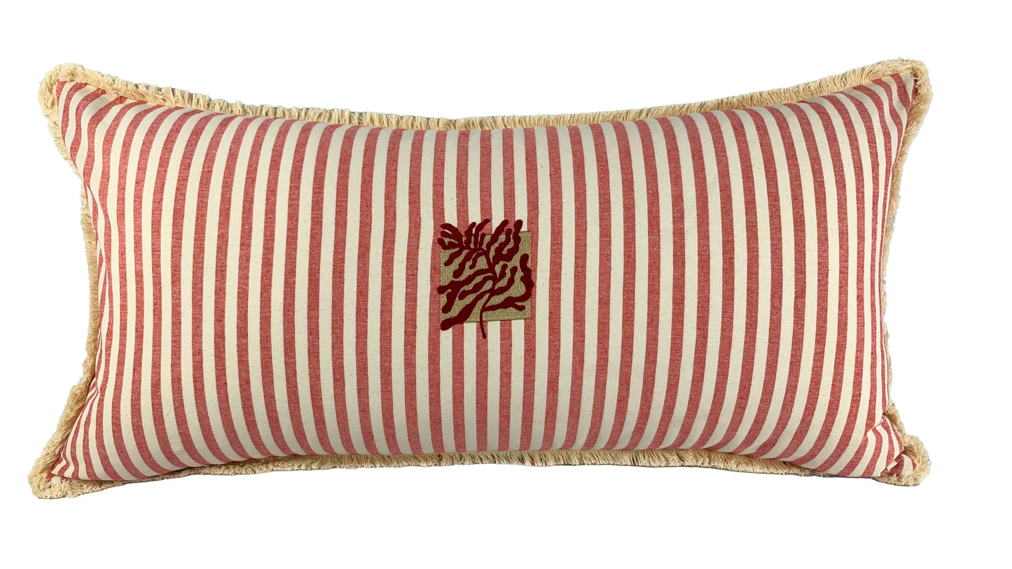 Almofada Bruma Coralina Linho Listrado Bordô/Off White Bordada Coral 40x80