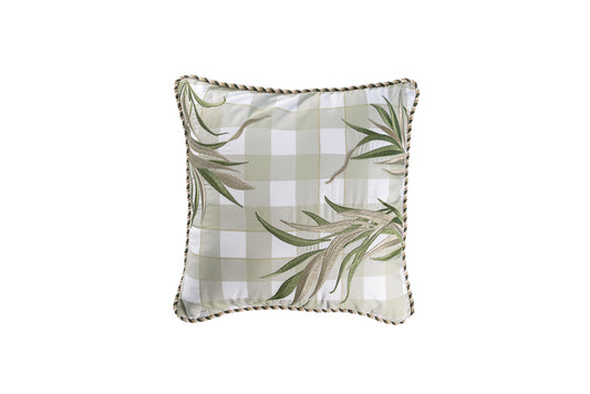 Almofada Refúgio Natural Estampado Xadrez Verde Bordada 50x50 - Muguet Home