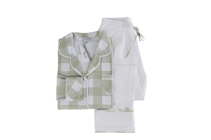 Pijama Feminino Refúgio Natural Xadrez Verde/Branco 600 Fios - Muguet Home