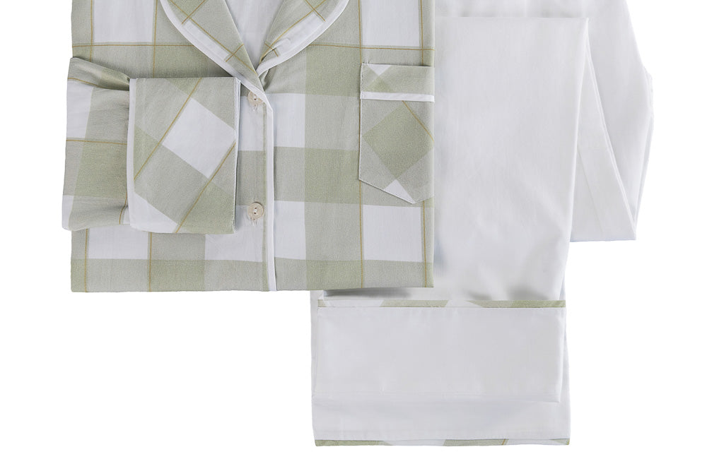 Pijama Feminino Refúgio Natural Xadrez Verde/Branco 600 Fios - Muguet Home