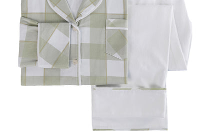 Pijama Feminino Refúgio Natural Xadrez Verde/Branco 600 Fios - Muguet Home