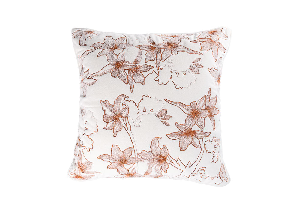 Almofada Veludo Off White Bordada Floral Rouge De Fer 50x50 - Muguet Home